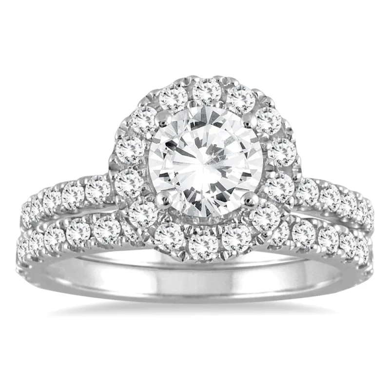 AGS Certified 2 Carat TW Diamond Halo Bridal Set in 14K White Gold (J-K Color, I2-I3 Clarity) sold by Zulily