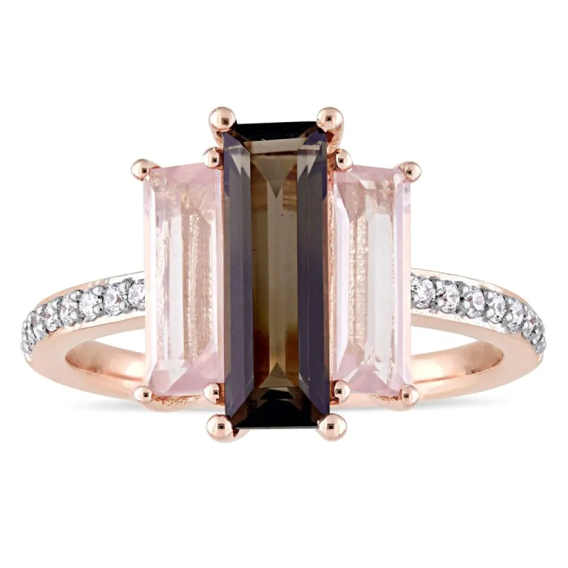 Miadora Signature Collection 14k Rose Gold Baguette-Cut Smokey Quartz Rose Quartz and 1/7ct TDW Diam - Brown sold by Zulily