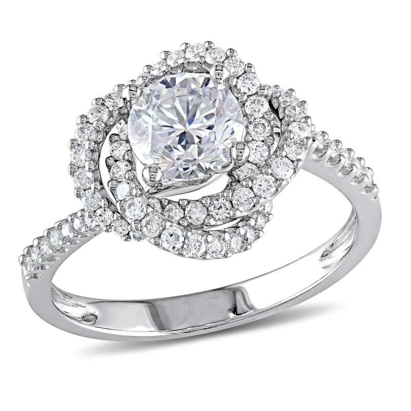 Miadora 18k White Gold 1 1/4ct TDW Diamond Swirl Floral Halo Engagement Ring sold by Zulily