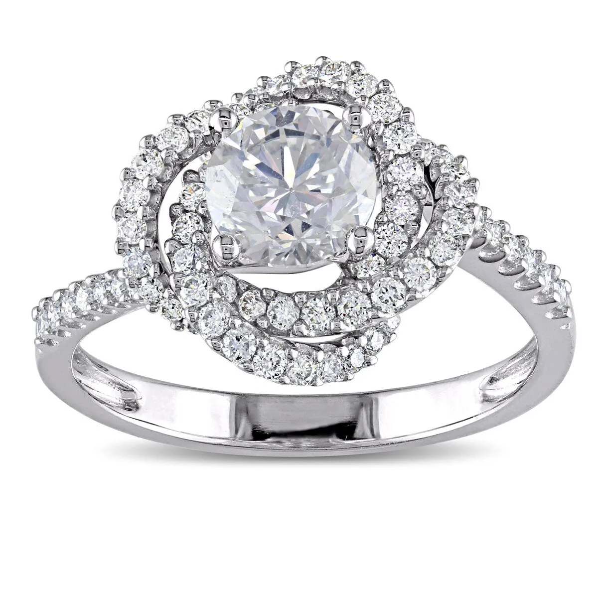 Miadora 18k White Gold 1 1/4ct TDW Diamond Swirl Floral Halo Engagement Ring sold by Zulily product image thumbnail 2