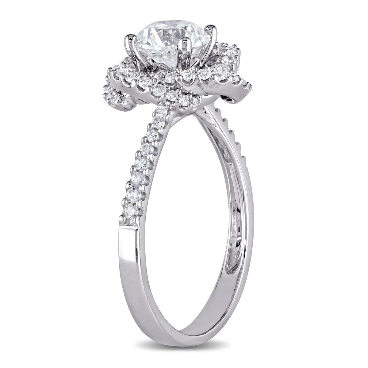 Miadora 18k White Gold 1 1/4ct TDW Diamond Swirl Floral Halo Engagement Ring sold by Zulily product image thumbnail 3