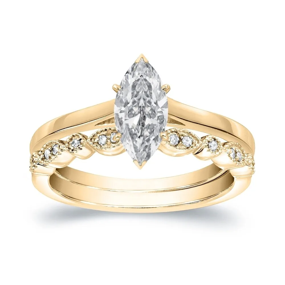 Auriya 14k Gold 3/4ctw Vintage Marquise Solitaire Diamond Engagement Ring Set sold by Zulily product image thumbnail 2