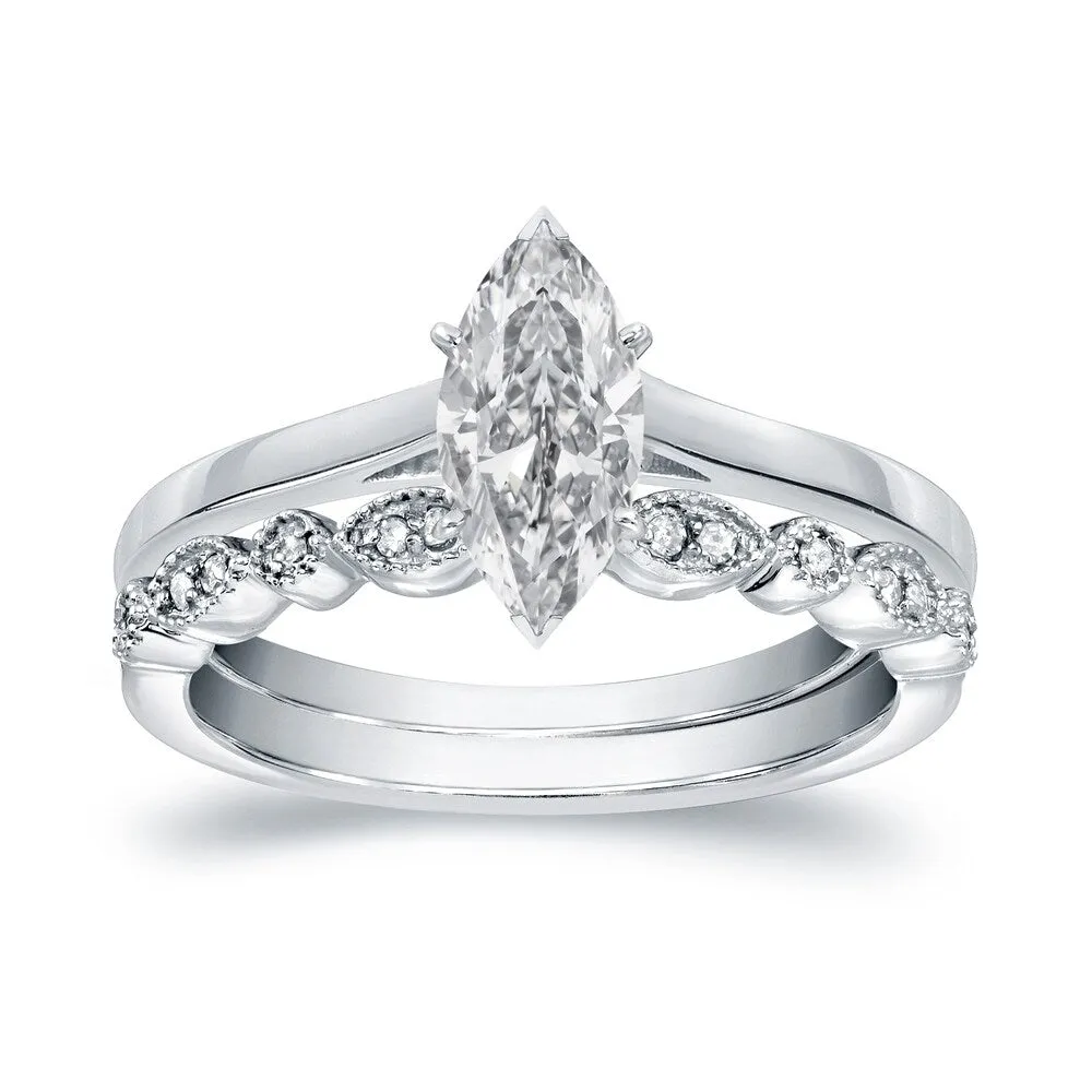 Auriya 14k Gold 3/4ctw Vintage Marquise Solitaire Diamond Engagement Ring Set sold by Zulily