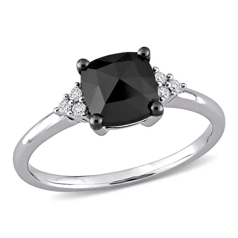 Miadora 14k White Gold 1 1/3ct TDW Cushion-cut Black and White Diamond Engagement Ring sold by Zulily
