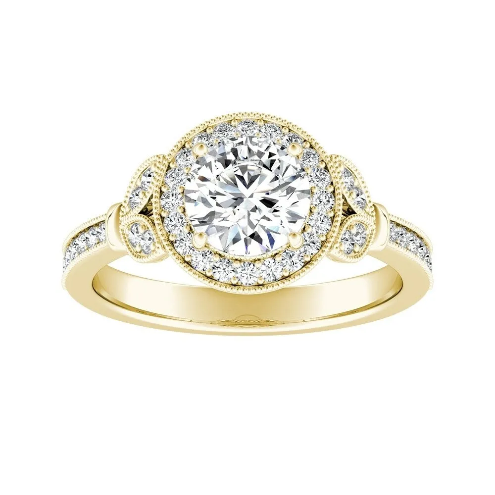 Auriya Vintage Floret 1ct Moissanite and 1/4ctw Halo Diamond Engagement Ring 14k Gold sold by Zulily product image thumbnail 2