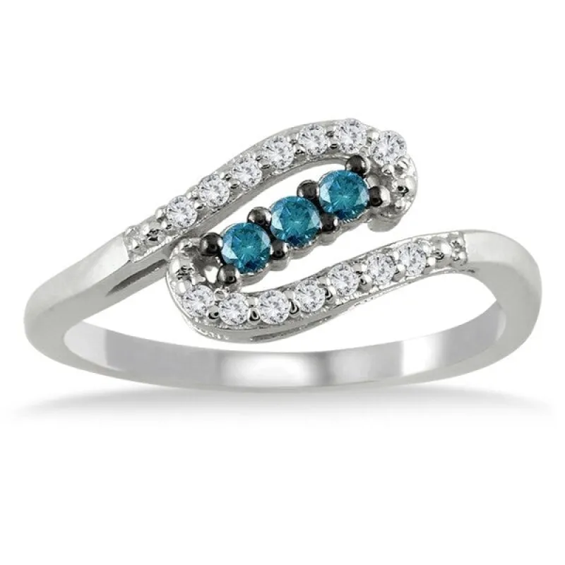 1/3 Carat TW Blue and White Diamond Ring in 10K White Gold sold by Zulily