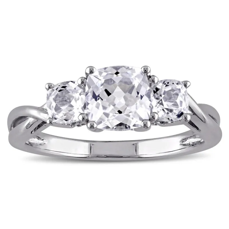 Miadora 10k White Gold 3-Stone Cushion Shape Created White Sapphire and Diamond Engagement Ring sold by Zulily