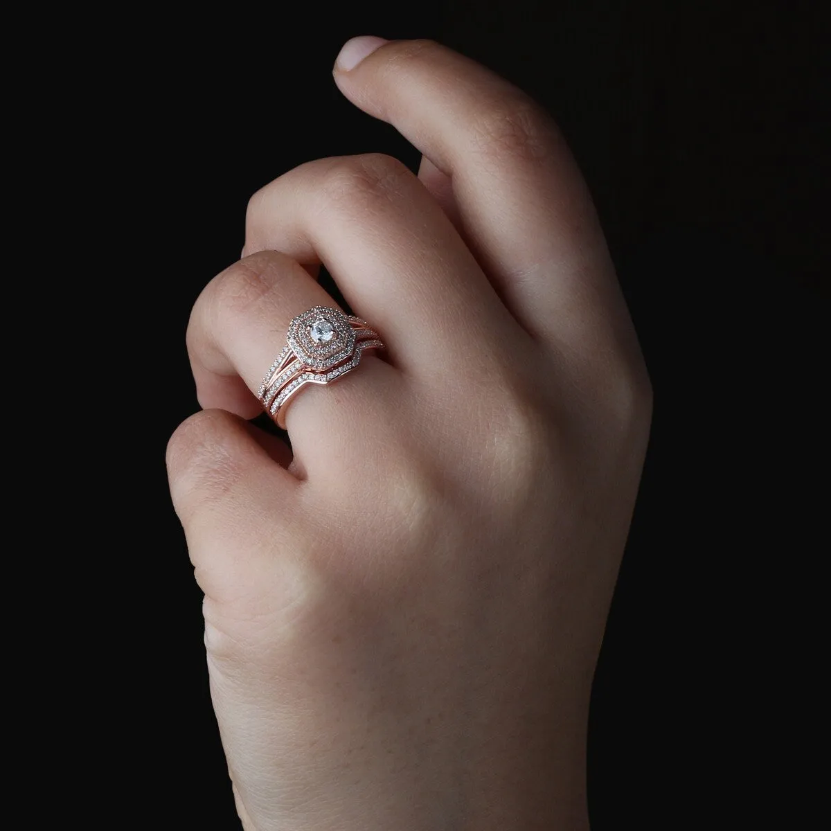 De Couer IGI Certified 1/2ct TDW Diamond Double Halo Bridal Set sold by Zulily product image thumbnail 2