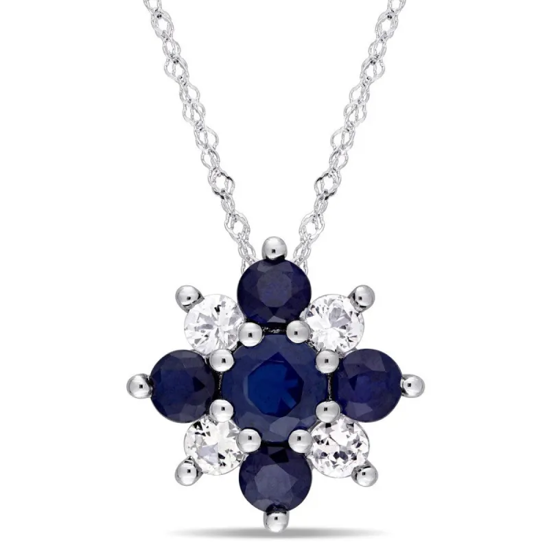 Miadora Signature Collection 14k White Gold Blue and White Sapphire Floral-Inspired Necklace sold by Zulily