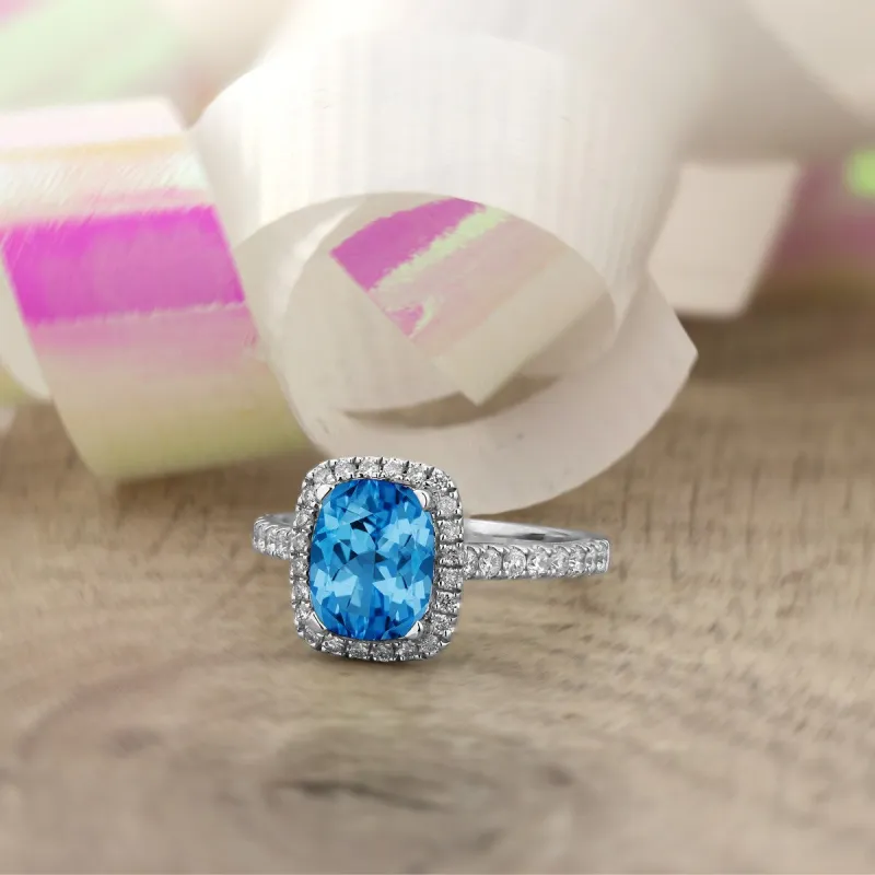 Auriya 1 7/8ct Cushion-cut Swiss Blue Topaz and Halo Diamond Engagement Ring 3/8ctw 14k Gold sold by Zulily