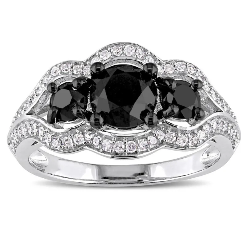 Miadora Signature Collection White Gold With Black Rhodium 1 3/4Ct TDW Black & White Diamond 3-S made by Zulily
