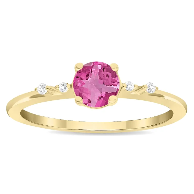 Women's Round Shaped Pink Topaz and Diamond Sparkle Ring in 10K Yellow Gold sold by Zulily