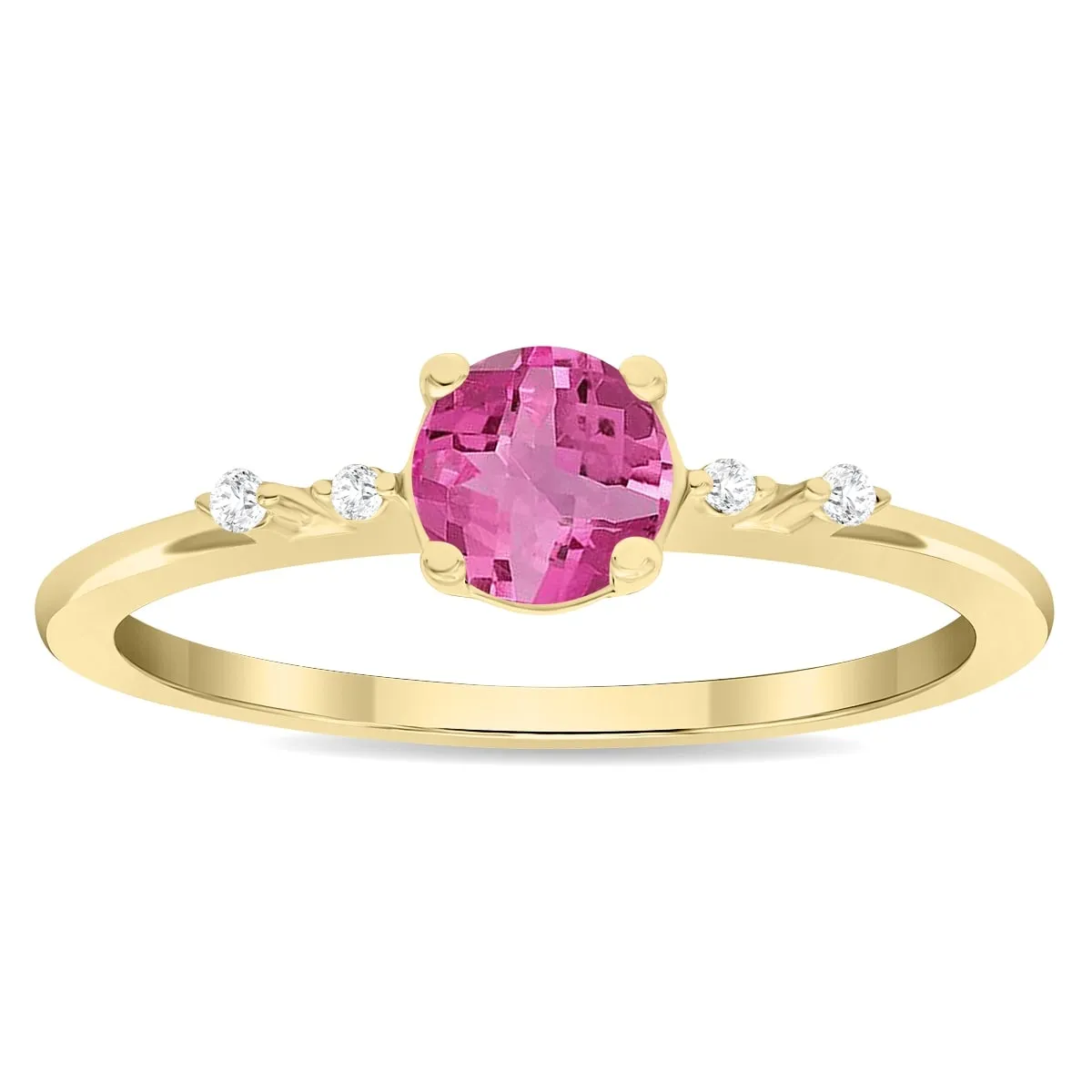 Women's Round Shaped Pink Topaz and Diamond Sparkle Ring in 10K Yellow Gold sold by Zulily