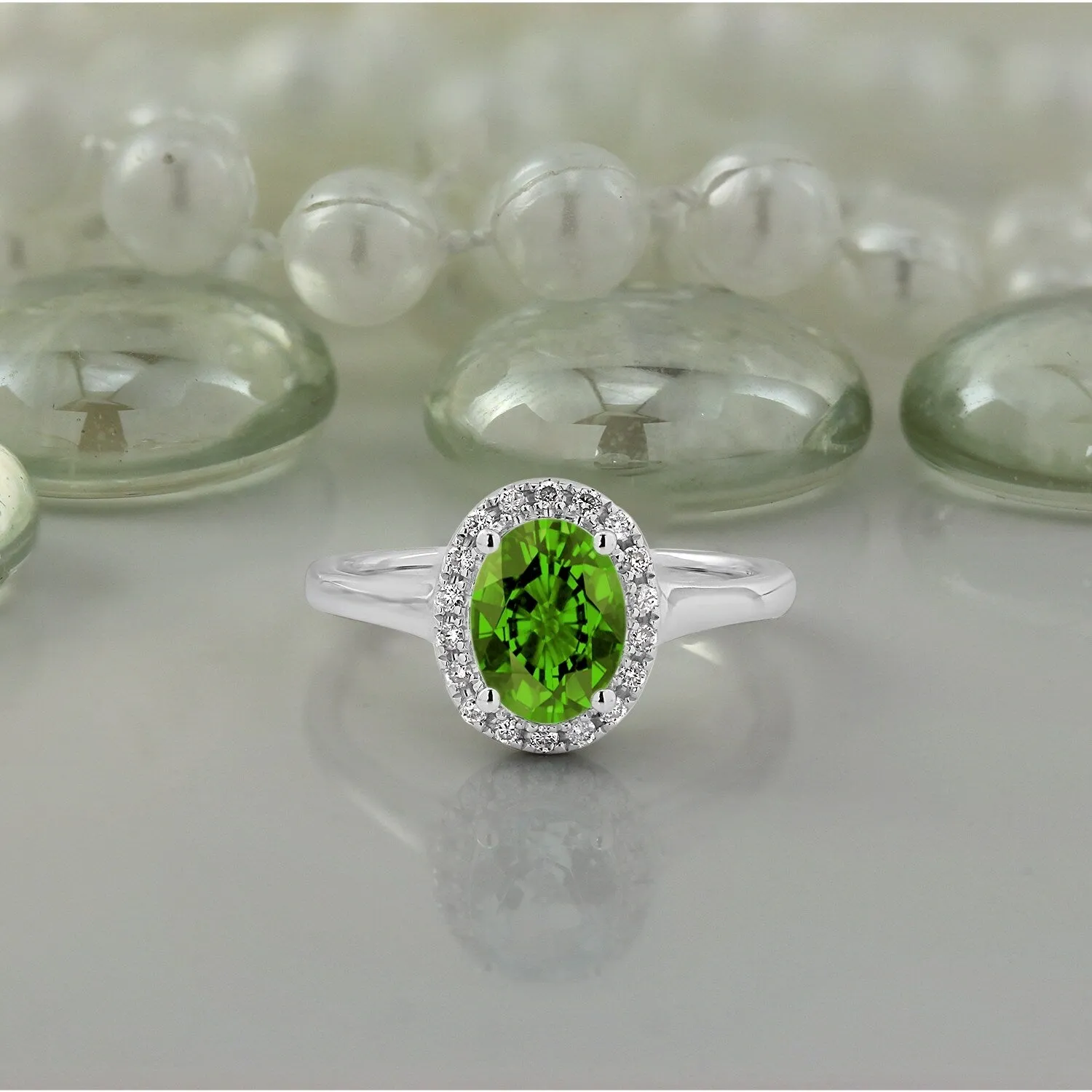 Auriya Classic 1ct Oval Peridot and Halo Diamond Engagement Ring 1/8cttw 14k Gold sold by Zulily
