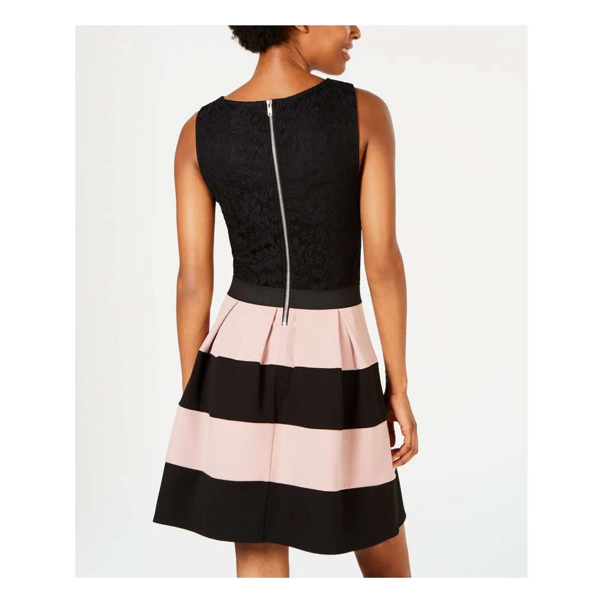 Speechless Women's Embroidered Lace Striped Sleeveless Jewel Neck Above The Knee Fit Flare Dress Black Size Medium sold by Zulily product image thumbnail 2