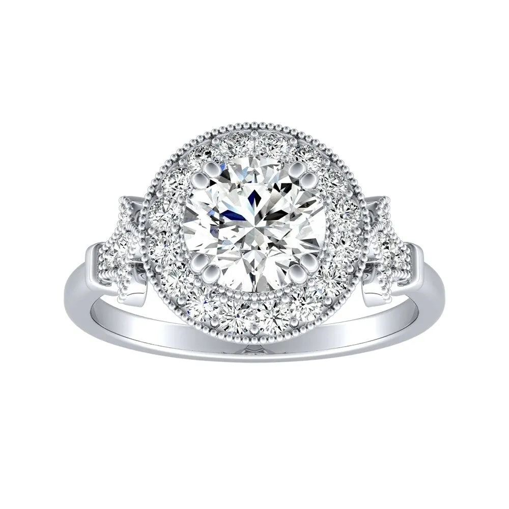 Auriya 14k Gold Vintage 3ct Round Moissanite and 1/3ctw Halo Diamond Engagement Ring sold by Zulily