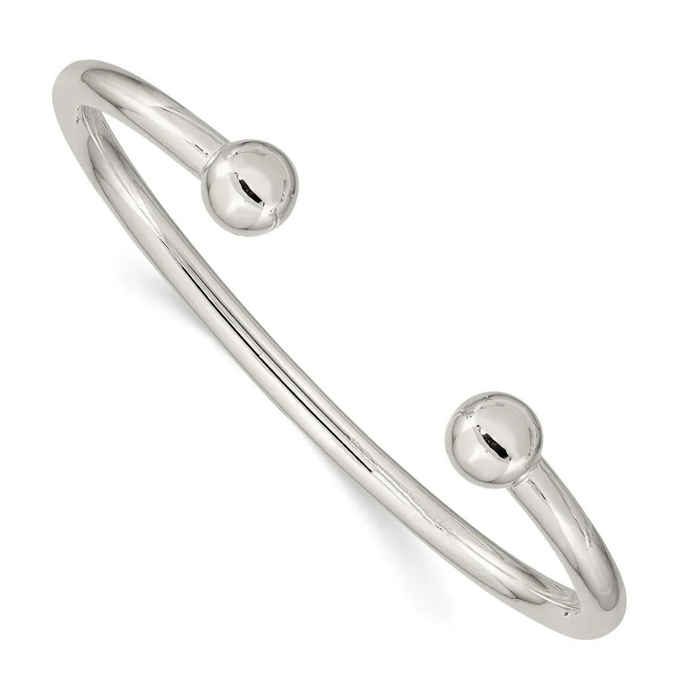 Curata 925 Sterling Silver 4mm Ball Endcap Cuff Bangle Bracelet sold by Zulily