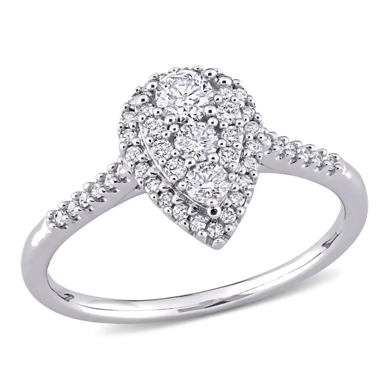 Miadora 10k White Gold 1/2ct TDW Diamond Composite Teardrop Halo Engagement Ring sold by Zulily