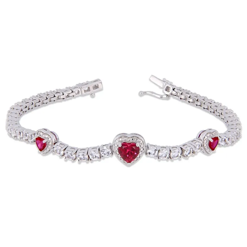 Miadora Sterling Silver Created Ruby and Created White Sapphire Triple Heart Tennis Bracelet sold by Zulily