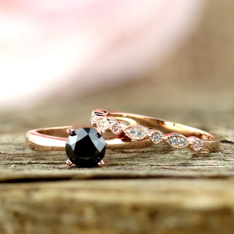 Auriya 14k Gold 1 1/6ctw Vintage Solitaire Black Diamond Engagement Ring Set sold by Zulily