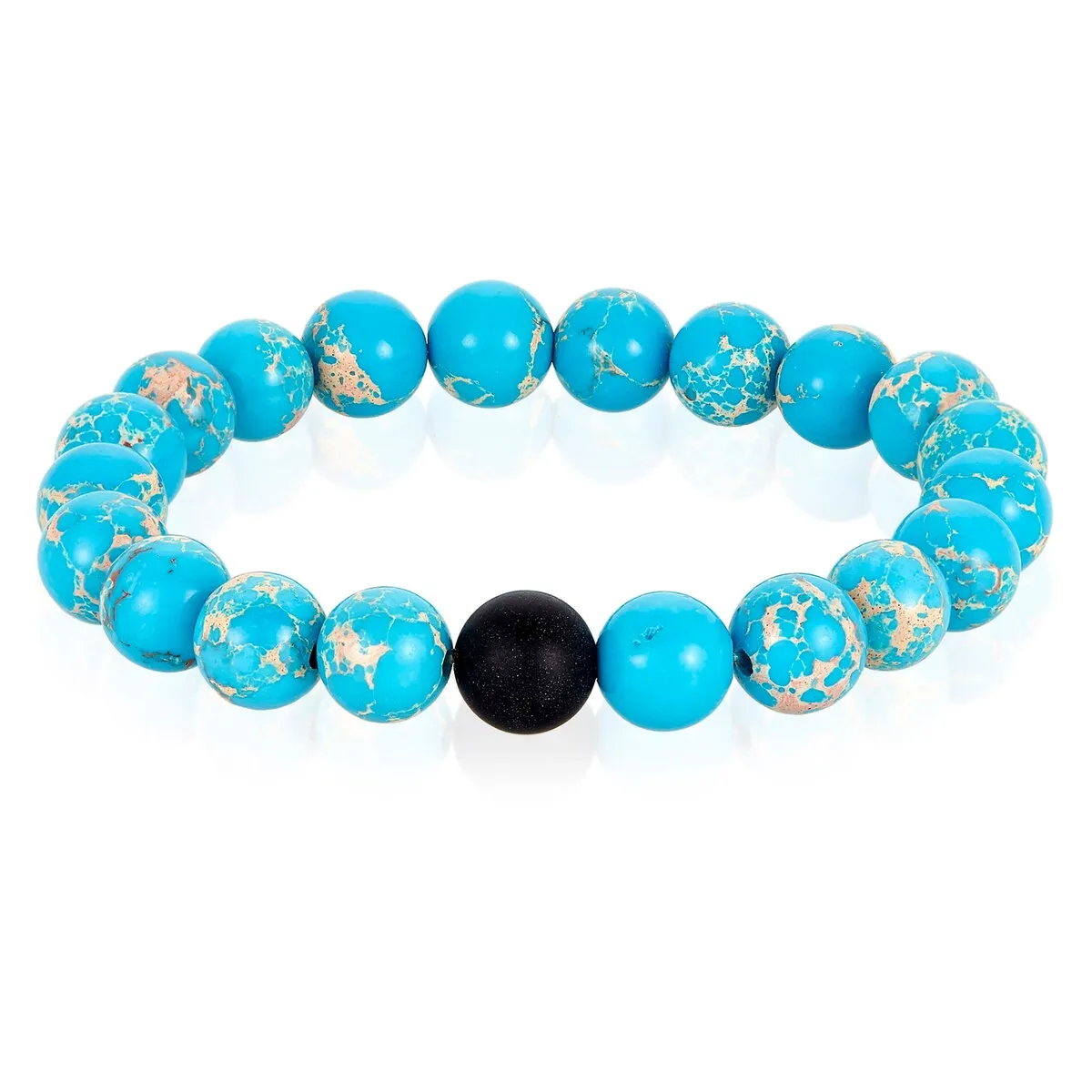 Men's Natural Stone and Matte Onyx Beaded Stretch Bracelet (10mm) sold by Zulily