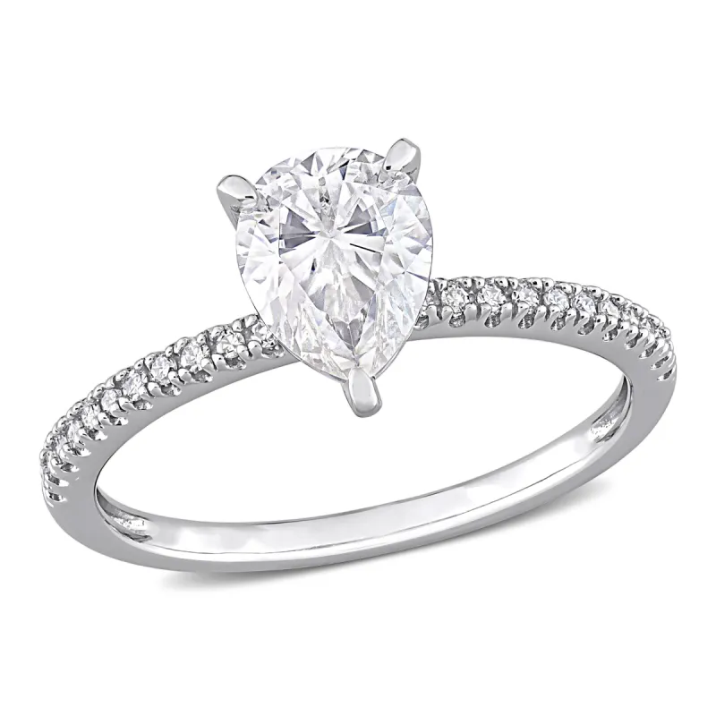 Miadora 1 1/4ct DEW Pear Shape Created Moissanite and 1/10ct TW Diamond Engagement Ring in 14k White Gold sold by Zulily
