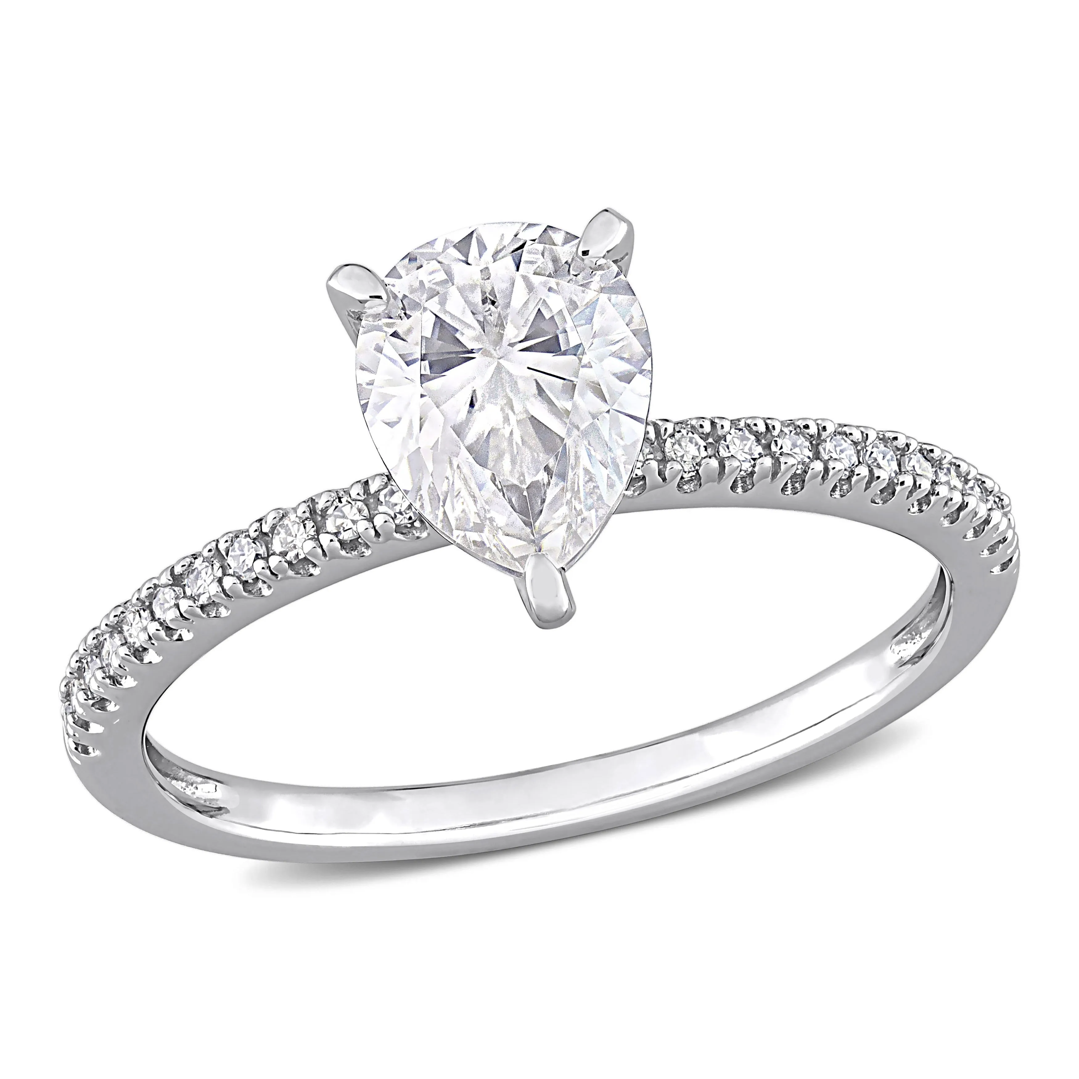 Miadora 1 1/4ct DEW Pear Shape Created Moissanite and 1/10ct TW Diamond Engagement Ring in 14k White Gold sold by Zulily