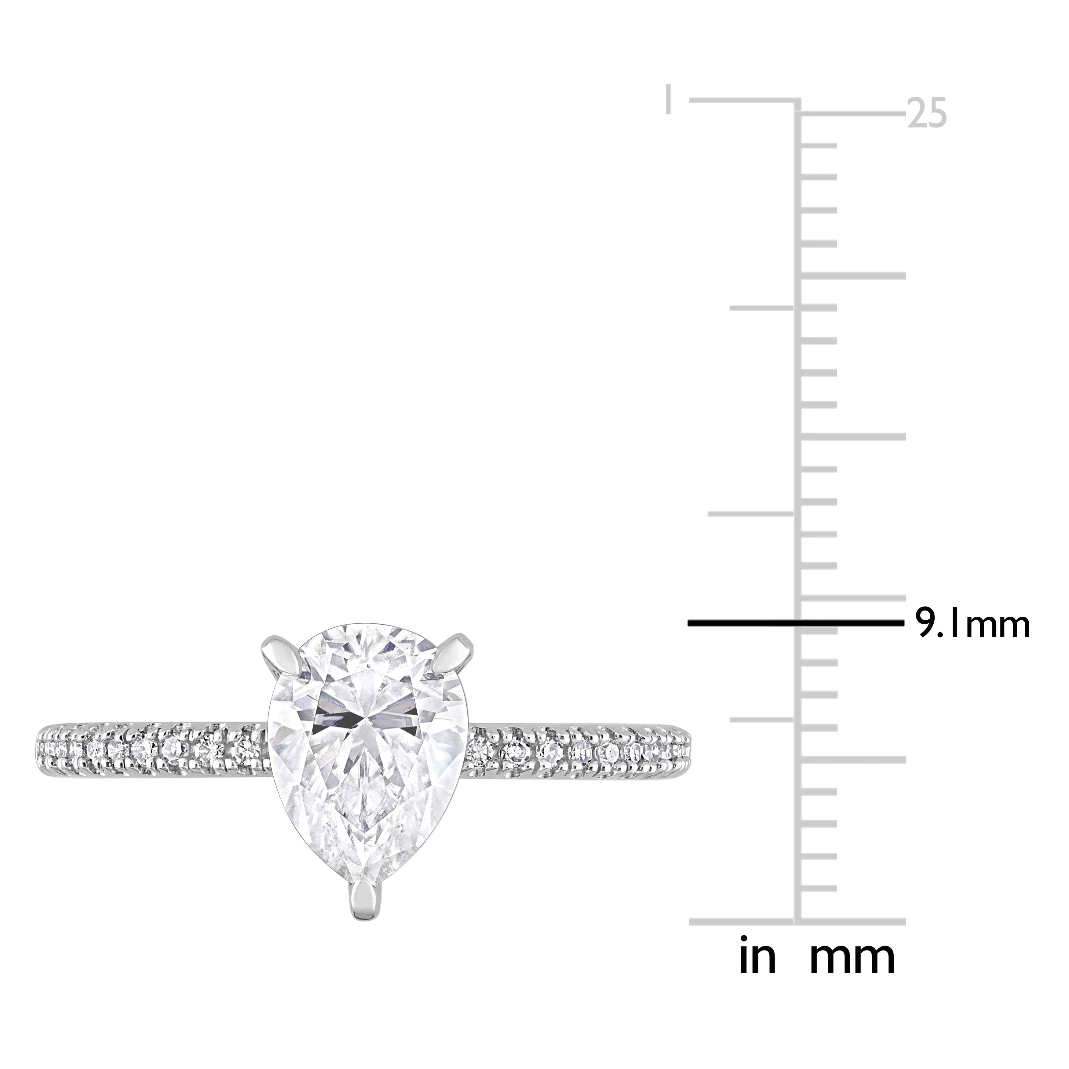 Miadora 1 1/4ct DEW Pear Shape Created Moissanite and 1/10ct TW Diamond Engagement Ring in 14k White Gold sold by Zulily product image thumbnail 3