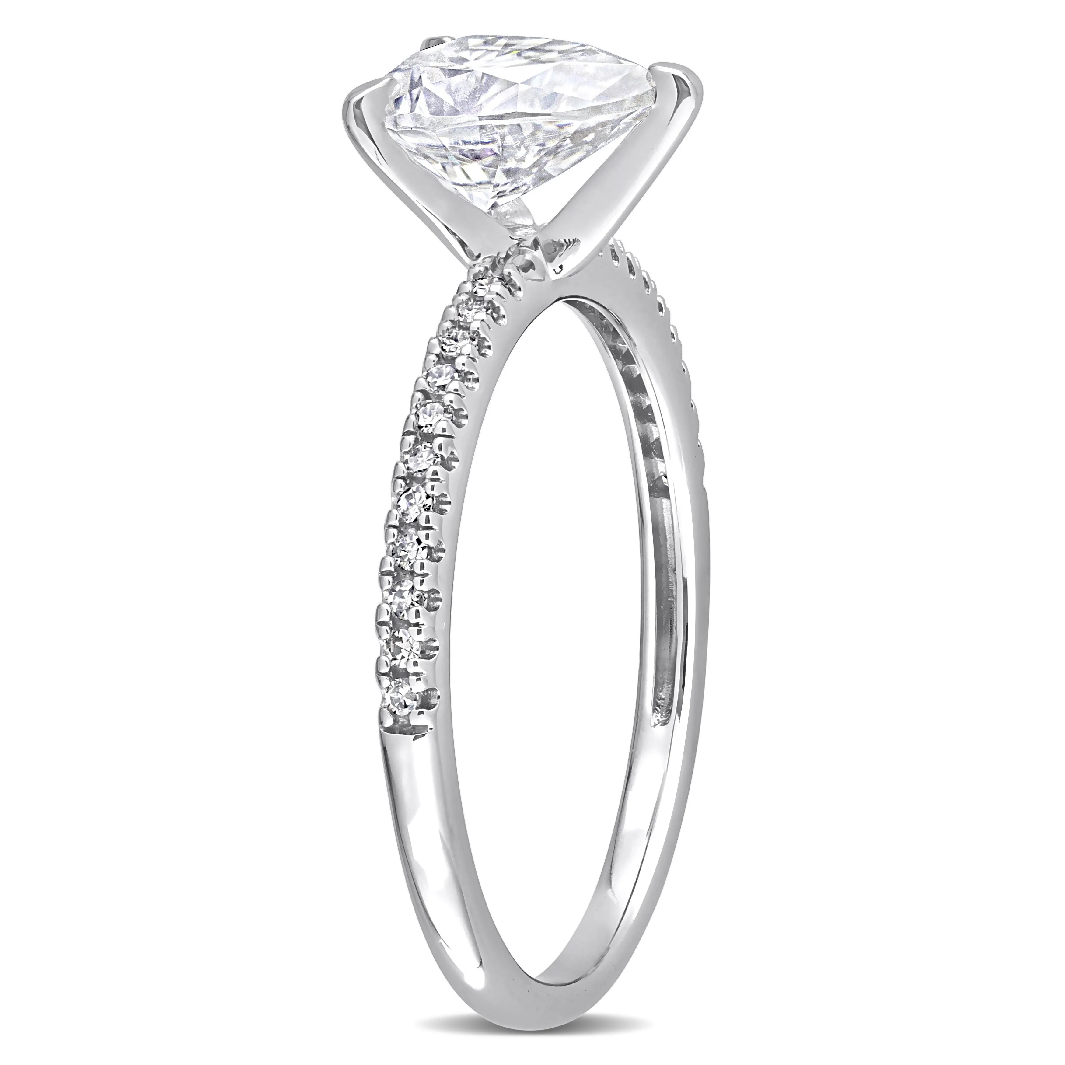 Miadora 1 1/4ct DEW Pear Shape Created Moissanite and 1/10ct TW Diamond Engagement Ring in 14k White Gold sold by Zulily product image thumbnail 2