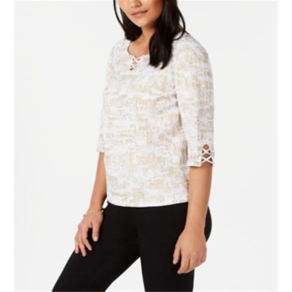 JM Collection Women's Lattice Detail Top White sold by Zulily