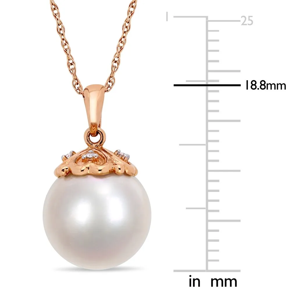 Miadora 10k Rose Gold Cultured Freshwater Pearl Diamond Drop Necklace (11-12mm) sold by Zulily product image thumbnail 3
