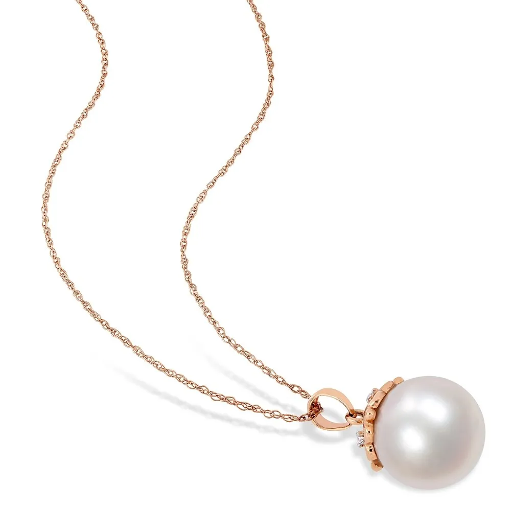 Miadora 10k Rose Gold Cultured Freshwater Pearl Diamond Drop Necklace (11-12mm) sold by Zulily product image thumbnail 2