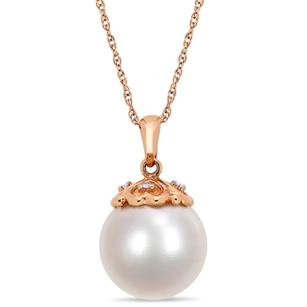 Miadora 10k Rose Gold Cultured Freshwater Pearl Diamond Drop Necklace (11-12mm) sold by Zulily