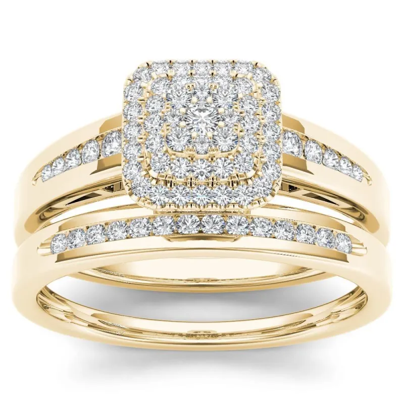 De Couer 10k Yellow Gold 1/3ct TDW Diamond Cluster Halo Bridal Set sold by Zulily