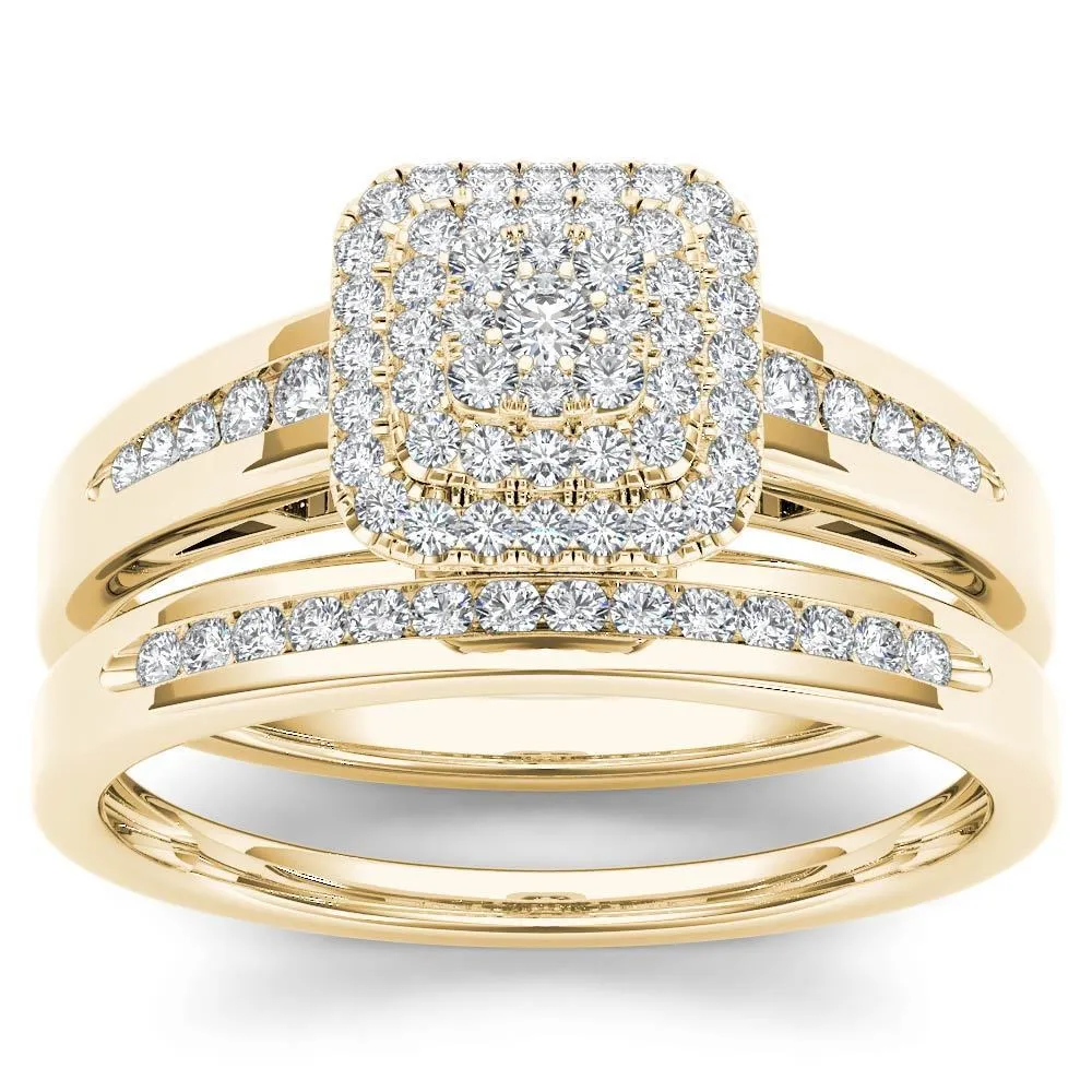 De Couer 10k Yellow Gold 1/3ct TDW Diamond Cluster Halo Bridal Set sold by Zulily