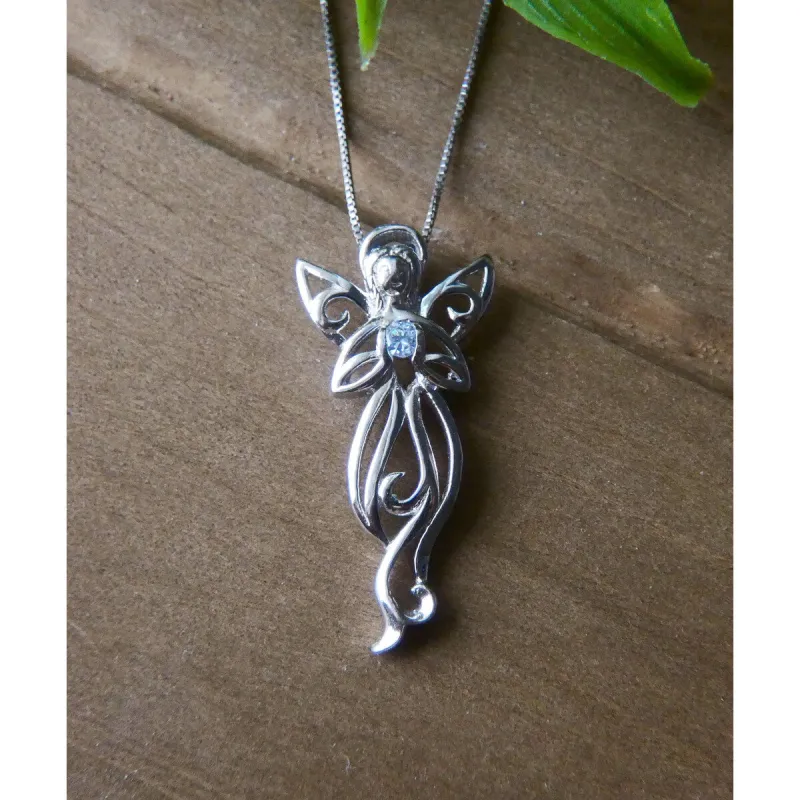 Vera & Co. Sterling Silver Angel Charm with CZ Necklace sold by Zulily