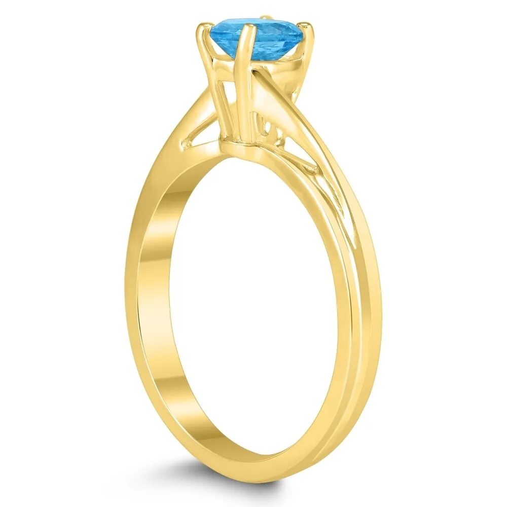 Solitaire Oval 6X4MM Blue Topaz Gemstone Twist Ring in 10K Yellow Gold sold by Zulily product image thumbnail 2