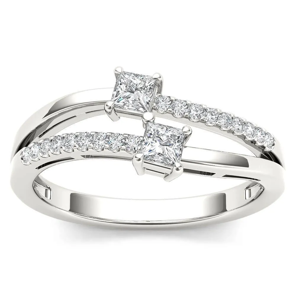 De Couer 14k White Gold 1/3ct TDW Two-Stone Diamond Engagement Ring - White H-I - White H-I sold by Zulily