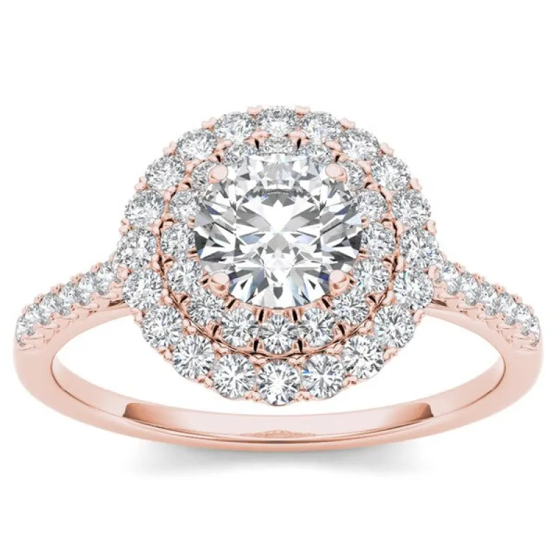 De Couer 14k Rose Gold 1ct TDW Diamond Halo Engagement Ring - Pink sold by Zulily