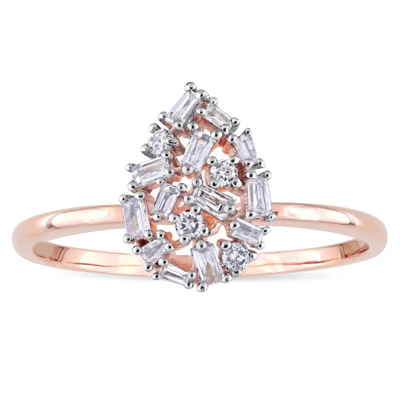 Miadora 14k Rose Gold 1/5ct TDW Round and Tapered Baguette Diamond Cluster Mosaic Ring - White sold by Zulily