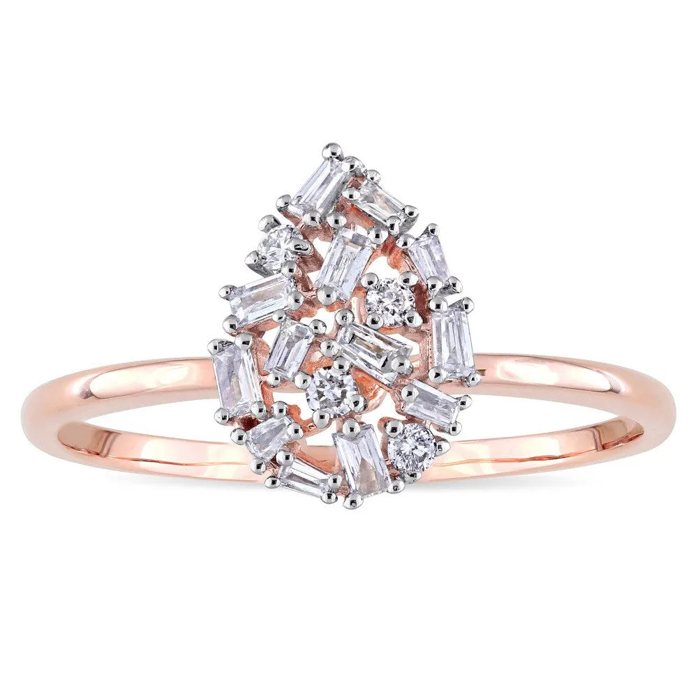 Miadora 14k Rose Gold 1/5ct TDW Round and Tapered Baguette Diamond Cluster Mosaic Ring - White sold by Zulily