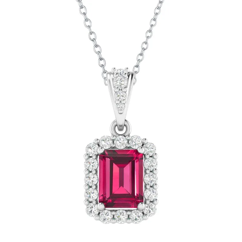 Sterling Silver with Ruby and White Topaz Halo Pendant with 18" Chain sold by Zulily