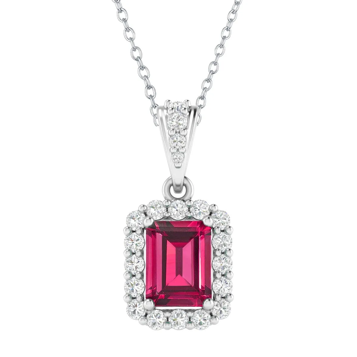 Sterling Silver with Ruby and White Topaz Halo Pendant with 18" Chain sold by Zulily