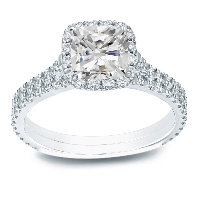 Auriya 1 3/4ctw Cushion-cut Halo Diamond Engagement Ring Set 14k Gold Certified sold by Zulily