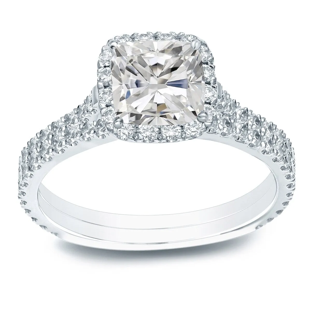 Auriya 1 3/4ctw Cushion-cut Halo Diamond Engagement Ring Set 14k Gold Certified sold by Zulily