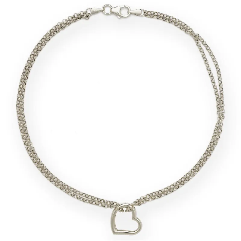 Curata 14k White Gold Freeform Heart Double Strand 10-inch Ankle Bracelet sold by Zulily