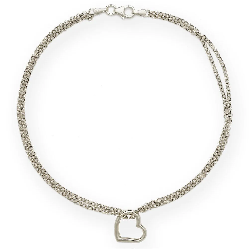 Curata 14k White Gold Freeform Heart Double Strand 10-inch Ankle Bracelet sold by Zulily