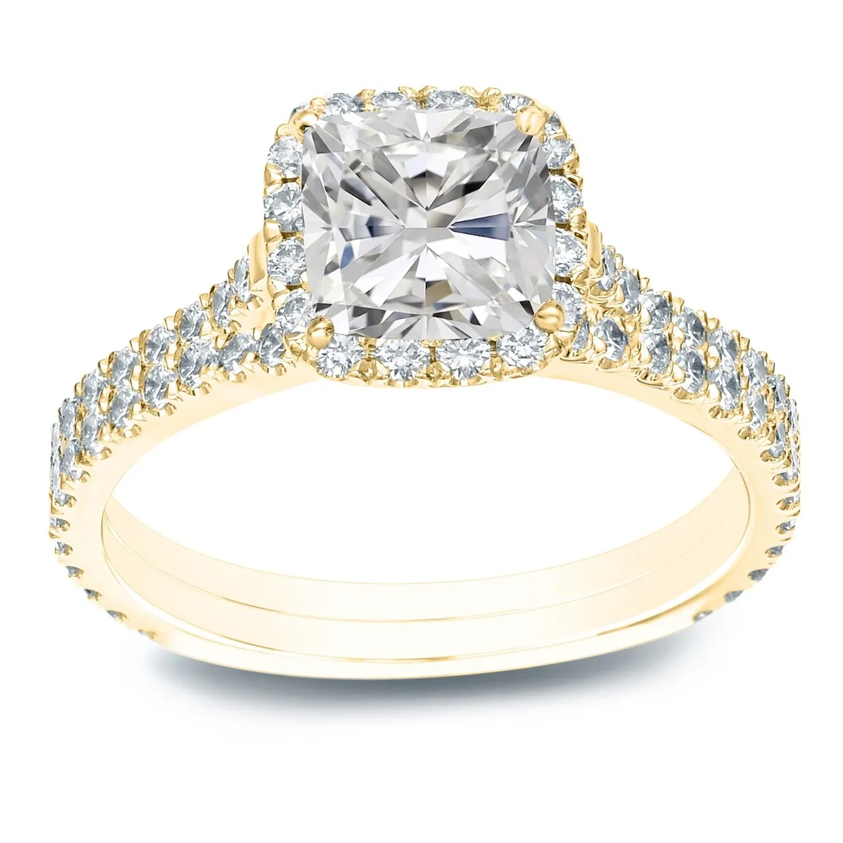 Auriya 1 3/4ctw Cushion-cut Halo Diamond Engagement Ring Set 14k Gold Certified sold by Zulily product image thumbnail 2