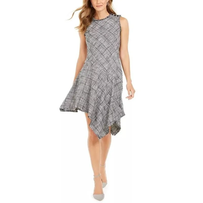 Taylor Women's Plaid Asymmetrical Hem A Line Dress White Size 12 sold by Zulily