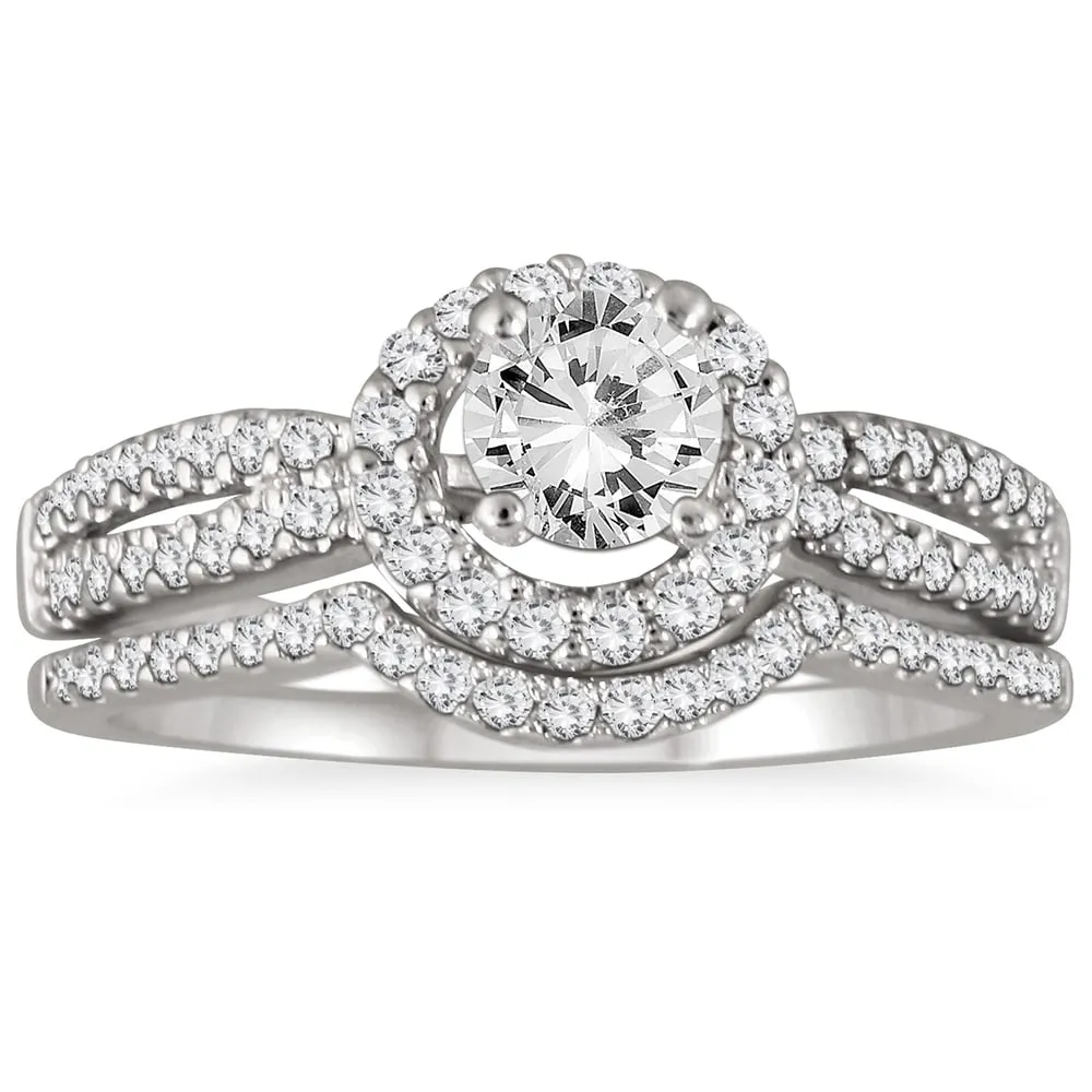 AGS Certified 1 1/5 Carat Diamond Halo Bridal Set in 14K White Gold (H-I Color, I1-I2 Clarity) sold by Zulily